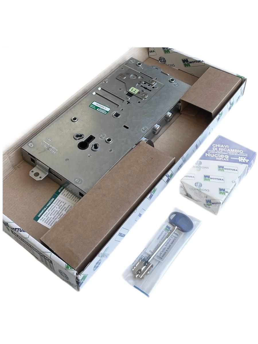 Замок двухсистемный MOTTURA (СТАЛ) 54.J919B/37-DX. (правый) May-Key с перекодировкой с торца, ключ 60 мм. без накладок