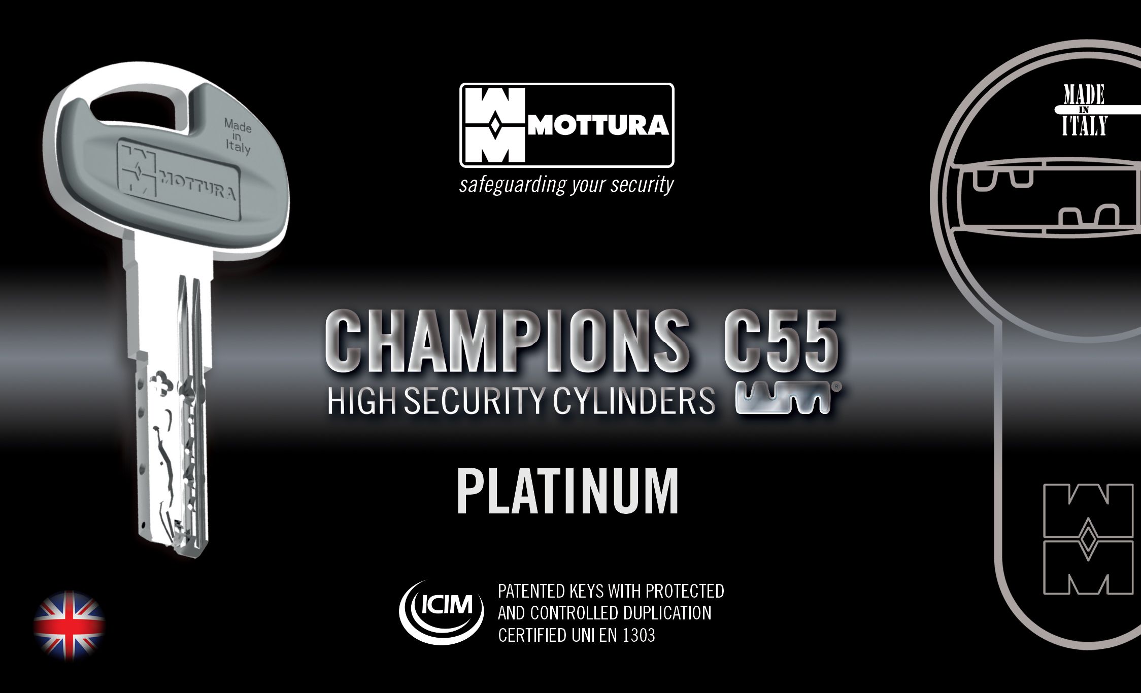 Цилиндровый механизм MOTTURA C55 102 мм. (46+56) ключ/вертушка, никель (личинка замка, сердцевина, секретка, врезной, цилиндр)